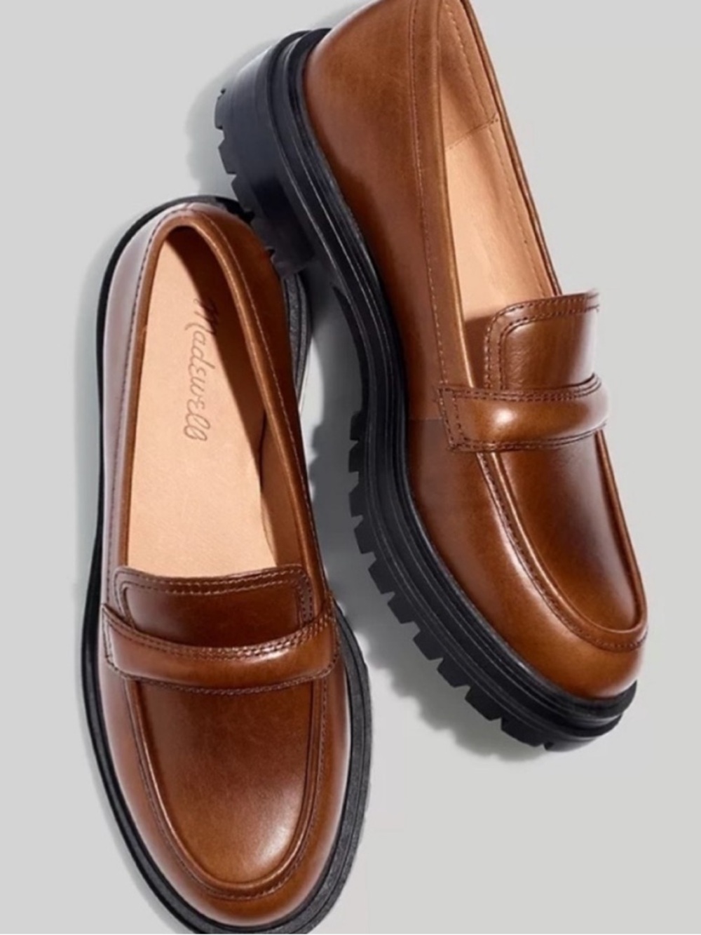 madewell bradley lugsole loafers in brown, size 8.5